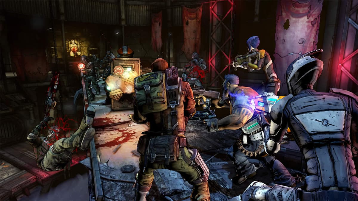 Picture of the Vault Hunters on a bridge shooting enemies